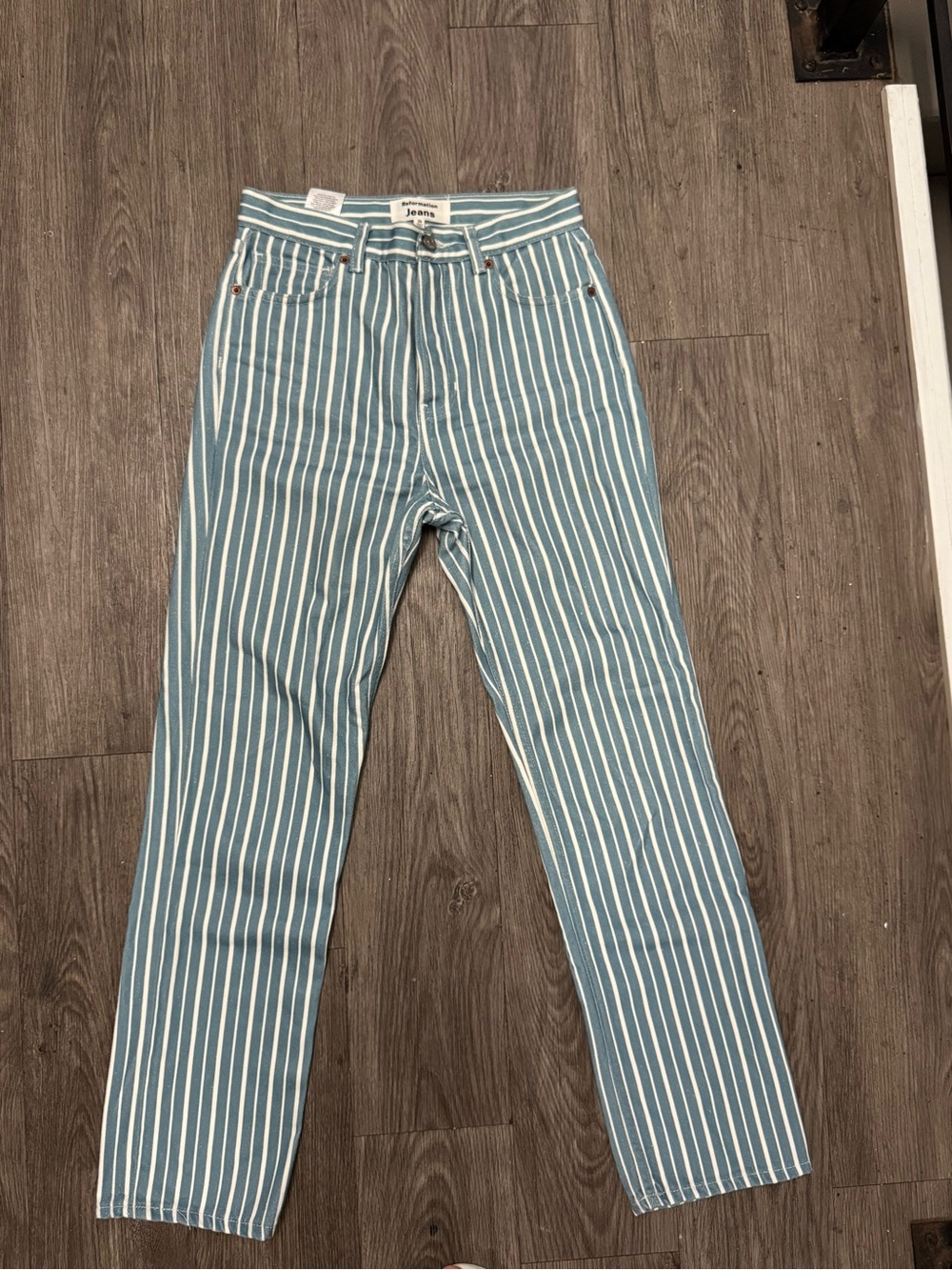 Reformation Cynthia Striped High Rise Straight Jeans
